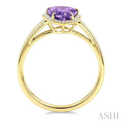 16X7 MM Shield Shape Amethyst and 1/6 Ctw Round Cut Diamond Semi-Precious Ring in 10K Yellow Gold