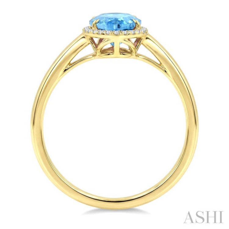 16X6 MM Oval Shape Blue Topaz and 1/6 Ctw Round Cut Diamond Semi-Precious Ring in 10K Yellow Gold