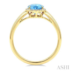 16X6 MM Oval Shape Blue Topaz and 1/6 Ctw Round Cut Diamond Semi-Precious Ring in 10K Yellow Gold