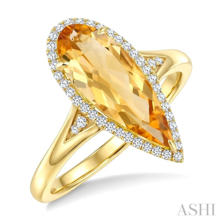16X6 MM Pear Shape Citrine and 1/6 Ctw Round Cut Diamond Semi-Precious Ring in 10K Yellow Gold