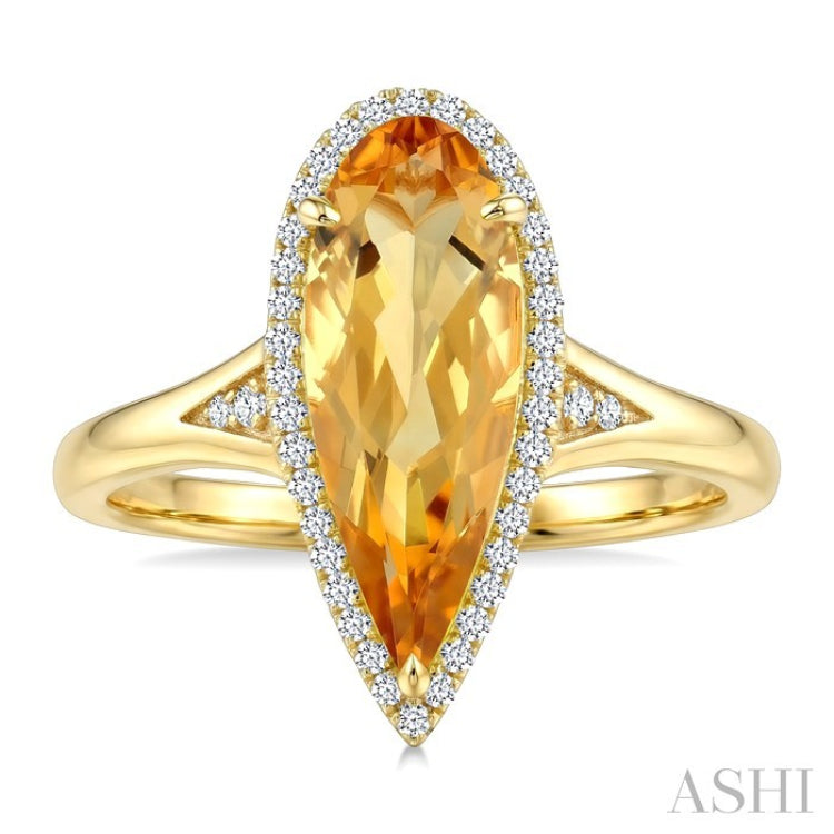 16X6 MM Pear Shape Citrine and 1/6 Ctw Round Cut Diamond Semi-Precious Ring in 10K Yellow Gold