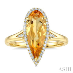 16X6 MM Pear Shape Citrine and 1/6 Ctw Round Cut Diamond Semi-Precious Ring in 10K Yellow Gold