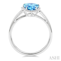 16X7 MM Shield Shape Blue Topaz and 1/6 Ctw Round Cut Diamond Semi-Precious Ring in 10K White Gold