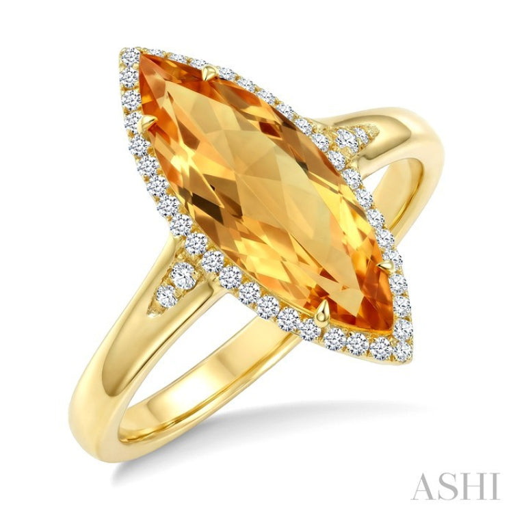 16X7 MM Marquise Shape Citrine and 1/6 Ctw Round Cut Diamond Semi-Precious Ring in 10K Yellow Gold