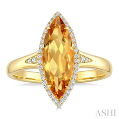 16X7 MM Marquise Shape Citrine and 1/6 Ctw Round Cut Diamond Semi-Precious Ring in 10K Yellow Gold