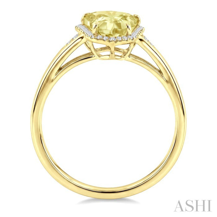 16X7 MM Shield Shape Lemon Quartz and 1/6 Ctw Round Cut Diamond Semi-Precious Ring in 10K Yellow Gold