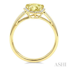 16X7 MM Shield Shape Lemon Quartz and 1/6 Ctw Round Cut Diamond Semi-Precious Ring in 10K Yellow Gold