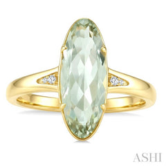 16X6 MM Oval Shape Green Amethyst and 1/50 Ctw Round Cut Diamond Semi-Precious Ring in 10K Yellow Gold