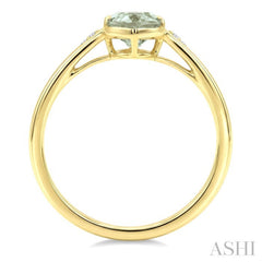 16X6 MM Oval Shape Green Amethyst and 1/50 Ctw Round Cut Diamond Semi-Precious Ring in 10K Yellow Gold