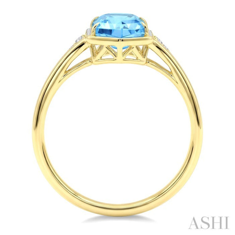 16X6 MM Hexagon Shape Blue Topaz and 1/10 Ctw Round Cut Diamond Semi-Precious Ring in 10K Yellow Gold