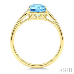 16X6 MM Hexagon Shape Blue Topaz and 1/10 Ctw Round Cut Diamond Semi-Precious Ring in 10K Yellow Gold