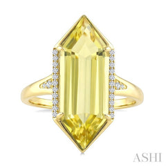 22X8 MM Hexagon Shape Lemon Quartz and 1/10 Ctw Round Cut Diamond Semi-Precious Ring in 14K Yellow Gold