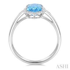 16X6 MM Hexagon Shape Blue Topaz and 1/5 Ctw Round Cut Diamond Semi-Precious Ring in 10K White Gold