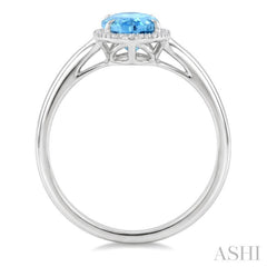 16X6 MM Oval Shape Blue Topaz and 1/6 Ctw Round Cut Diamond Semi-Precious Ring in 10K White Gold