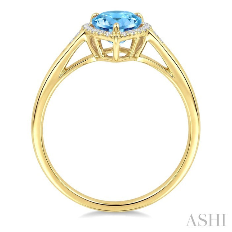 16X6 MM Pear Shape Blue Topaz and 1/6 Ctw Round Cut Diamond Semi-Precious Ring in 10K Yellow Gold