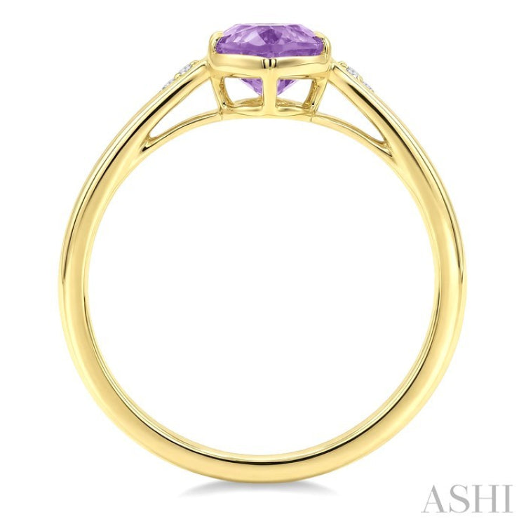 16X6 MM Oval Shape Amethyst and 1/50 Ctw Round Cut Diamond Semi-Precious Ring in 10K Yellow Gold