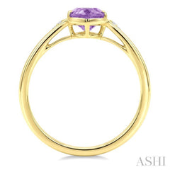 16X6 MM Oval Shape Amethyst and 1/50 Ctw Round Cut Diamond Semi-Precious Ring in 10K Yellow Gold