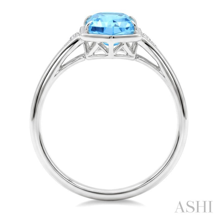 16X6 MM Hexagon Shape Blue Topaz and 1/10 Ctw Round Cut Diamond Semi-Precious Ring in 10K White Gold