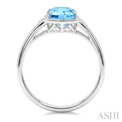 16X6 MM Hexagon Shape Blue Topaz and 1/10 Ctw Round Cut Diamond Semi-Precious Ring in 10K White Gold
