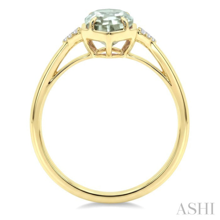 16X6 MM Hexagon Shape Green Amethyst and 1/20 Ctw Round Cut Diamond Semi-Precious Ring in 10K Yellow Gold