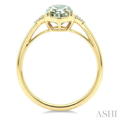 16X6 MM Hexagon Shape Green Amethyst and 1/20 Ctw Round Cut Diamond Semi-Precious Ring in 10K Yellow Gold