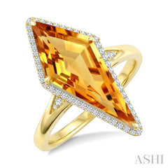 22X9 MM Kite Shape Citrine and 1/5 Ctw Round Cut Diamond Semi-Precious Ring in 14K Yellow Gold