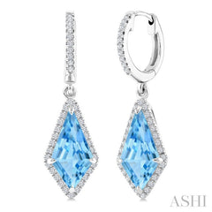 12X5 MM Kite Shape Blue Topaz and 1/3 Ctw Round Cut Diamond Semi-Precious Earrings in 10K White Gold