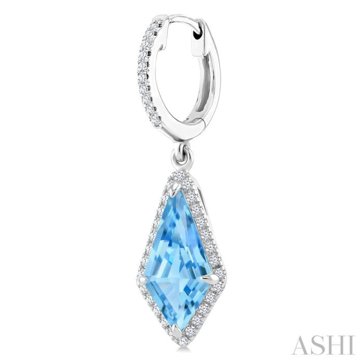 12X5 MM Kite Shape Blue Topaz and 1/3 Ctw Round Cut Diamond Semi-Precious Earrings in 10K White Gold