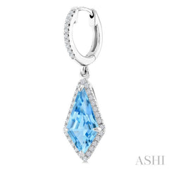 12X5 MM Kite Shape Blue Topaz and 1/3 Ctw Round Cut Diamond Semi-Precious Earrings in 10K White Gold