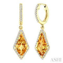 12X5 MM Kite Shape Citrine and 1/3 Ctw Round Cut Diamond Semi-Precious Earrings in 10K Yellow Gold