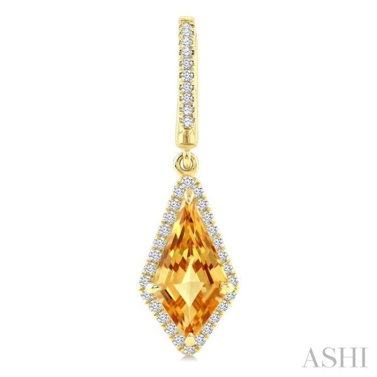 12X5 MM Kite Shape Citrine and 1/3 Ctw Round Cut Diamond Semi-Precious Earrings in 10K Yellow Gold