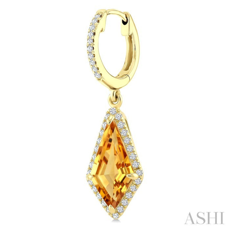 12X5 MM Kite Shape Citrine and 1/3 Ctw Round Cut Diamond Semi-Precious Earrings in 10K Yellow Gold