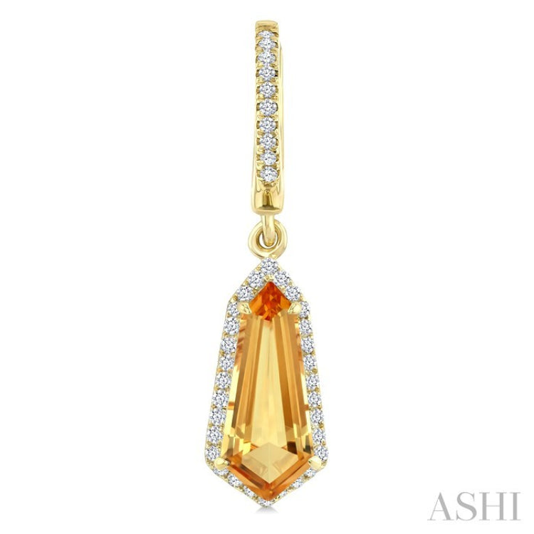12X5 MM Shield Shape Citrine and 1/3 Ctw Round Cut Diamond Semi-Precious Earrings in 10K Yellow Gold
