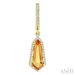 12X5 MM Shield Shape Citrine and 1/3 Ctw Round Cut Diamond Semi-Precious Earrings in 10K Yellow Gold