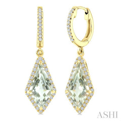 12X5 MM Kite Shape Green Amethyst and 1/3 Ctw Round Cut Diamond Semi-Precious Earrings in 10K Yellow Gold