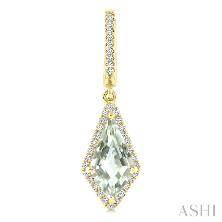 12X5 MM Kite Shape Green Amethyst and 1/3 Ctw Round Cut Diamond Semi-Precious Earrings in 10K Yellow Gold