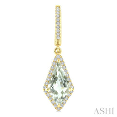 12X5 MM Kite Shape Green Amethyst and 1/3 Ctw Round Cut Diamond Semi-Precious Earrings in 10K Yellow Gold