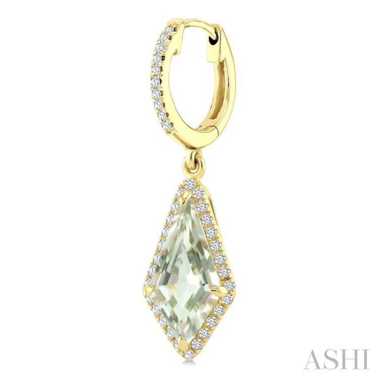 12X5 MM Kite Shape Green Amethyst and 1/3 Ctw Round Cut Diamond Semi-Precious Earrings in 10K Yellow Gold