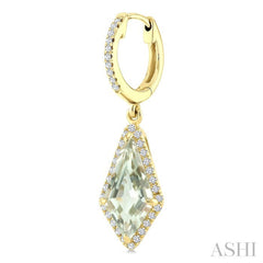 12X5 MM Kite Shape Green Amethyst and 1/3 Ctw Round Cut Diamond Semi-Precious Earrings in 10K Yellow Gold