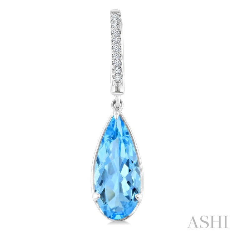 12X5 MM Pear Shape Blue Topaz and 1/10 Ctw Round Cut Diamond Semi-Precious Earrings in 10K White Gold