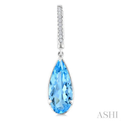 12X5 MM Pear Shape Blue Topaz and 1/10 Ctw Round Cut Diamond Semi-Precious Earrings in 10K White Gold
