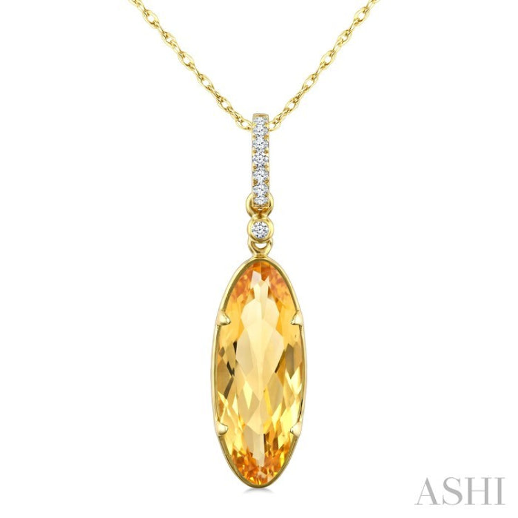 16X6 MM Oval Shape Citrine and 1/20 Ctw Round Cut Diamond Semi-Precious Pendant With Chain in 10K Yellow Gold