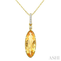 16X6 MM Oval Shape Citrine and 1/20 Ctw Round Cut Diamond Semi-Precious Pendant With Chain in 10K Yellow Gold