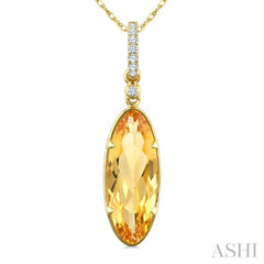 16X6 MM Oval Shape Citrine and 1/20 Ctw Round Cut Diamond Semi-Precious Pendant With Chain in 10K Yellow Gold