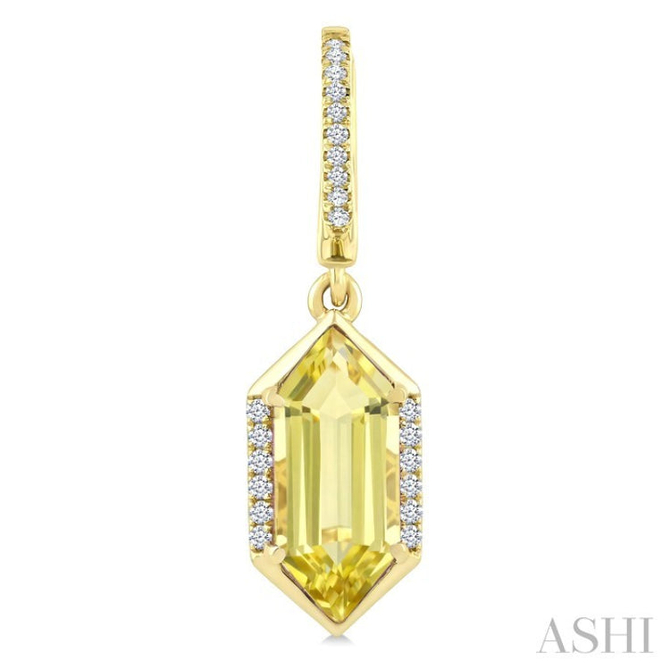 12X5 MM Hexagon Shape Lemon Quartz and 1/5 Ctw Round Cut Diamond Semi-Precious Earrings in 10K Yellow Gold