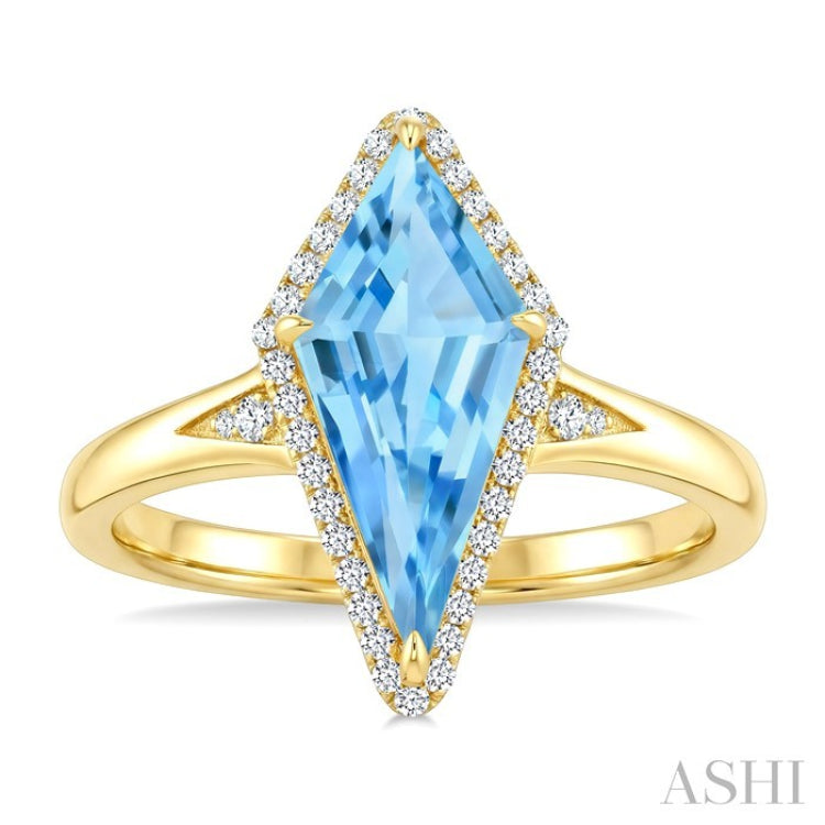 16X7 MM Kite Shape Blue Topaz and 1/6 Ctw Round Cut Diamond Semi-Precious Ring in 10K Yellow Gold