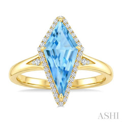 16X7 MM Kite Shape Blue Topaz and 1/6 Ctw Round Cut Diamond Semi-Precious Ring in 10K Yellow Gold