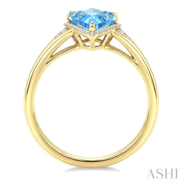 16X7 MM Kite Shape Blue Topaz and 1/6 Ctw Round Cut Diamond Semi-Precious Ring in 10K Yellow Gold
