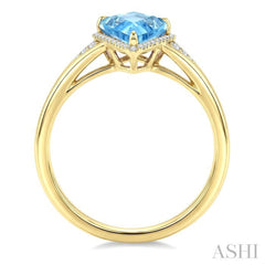 16X7 MM Kite Shape Blue Topaz and 1/6 Ctw Round Cut Diamond Semi-Precious Ring in 10K Yellow Gold