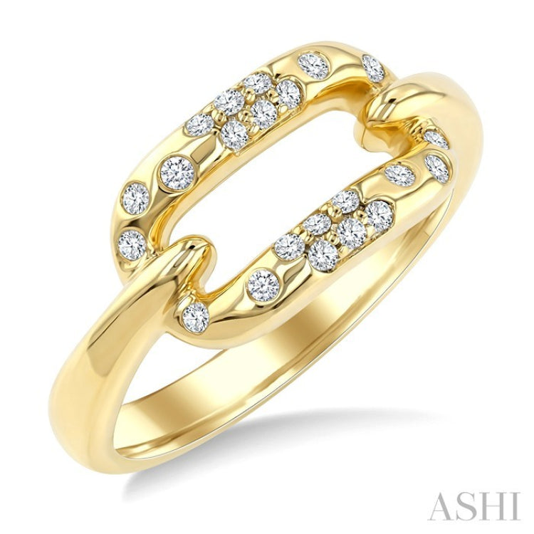 1/5 Ctw Flush Set Paperclip Link Round Cut Diamond Mosaic Ring in 10K Yellow Gold
